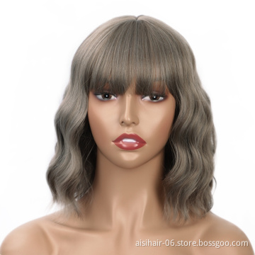 Aisi hair bob with bangs wholesale cheap colorful wig african short for black women burgundy synthetic hair wigs